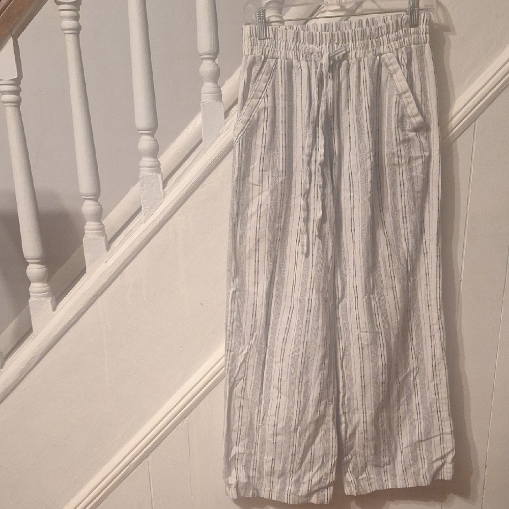 Sienna Sky Cream & Gray Striped Elastic-Waist Pants